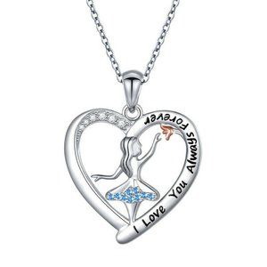 SALE ** Sweet Silver Blue Ballerina Girl Pendant Necklace